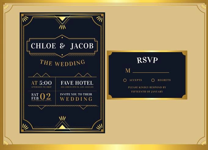 Art Deco Invitation Template Lovely Black Gold Art Deco Wedding Invitation Template Vector
