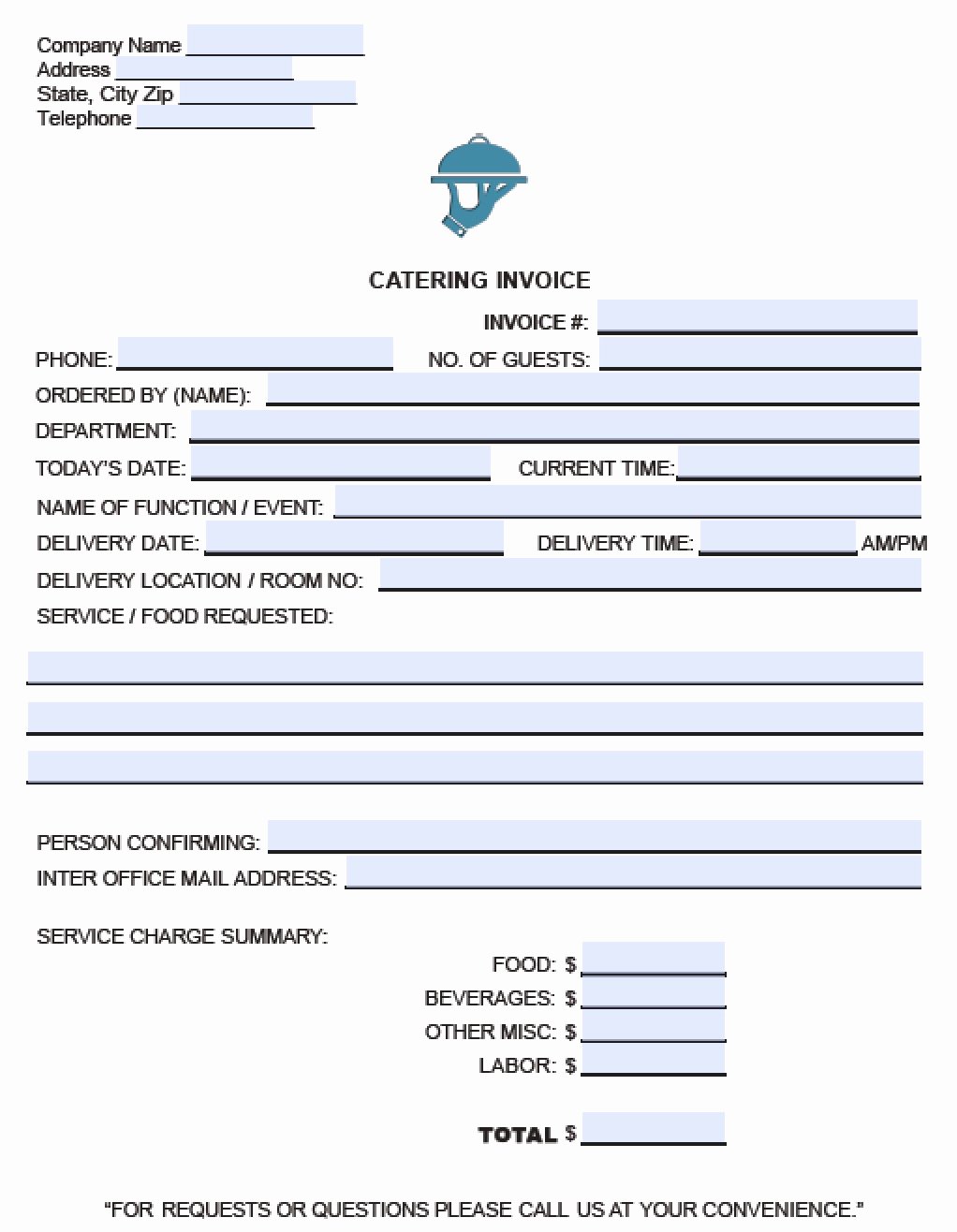 Catering order form Template Free Elegant Free Catering Service Invoice Template Excel