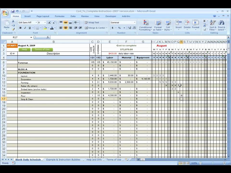 Commercial Construction Schedule Template Inspirational Construction Cost to Plete Using Excel