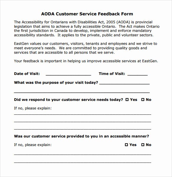 Customer Feedback form Template New Sample Service Feedback form 11 Download Free Documents