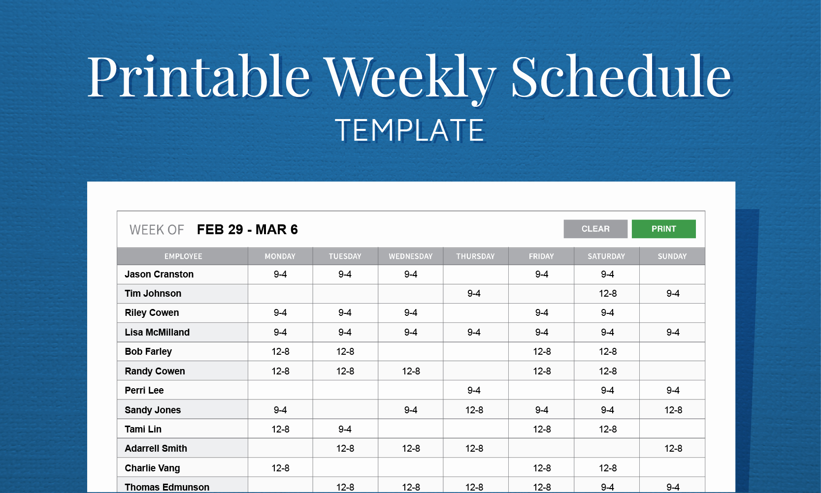 free template work schedule