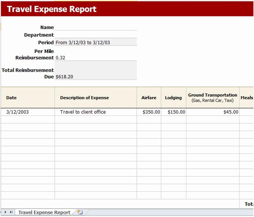 Expense form Template Excel Awesome Travel Expense Reimbursement form Excel Template