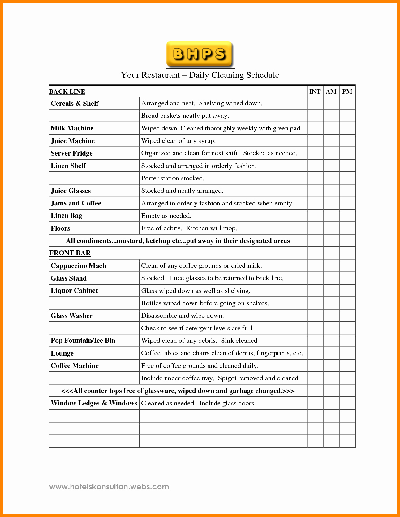 Free Restaurant Schedule Template Awesome 9 Restaurant Cleaning Checklist