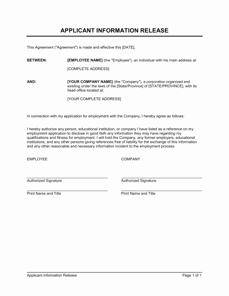 Information Release form Template Unique Authorization Release form