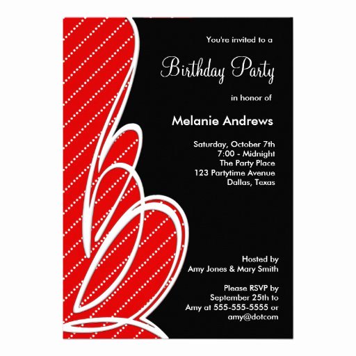 red polka dot black birthday party template invitation