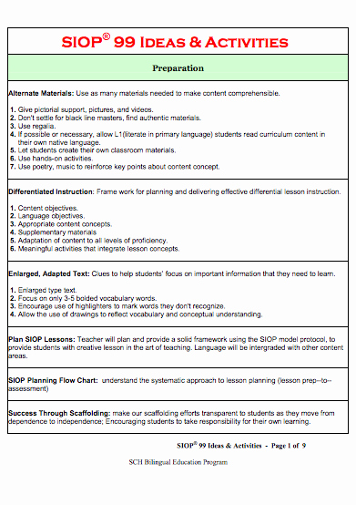 Siop Lesson Plan Template Inspirational Here S A Set Of 99 Ideas and Activities for Use In the