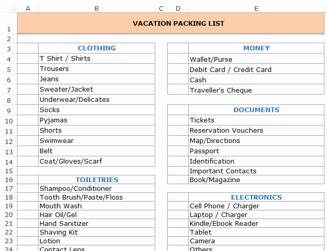 Trip Itinerary Planner Template New Vacation Itinerary &amp; Packing List Template In Excel