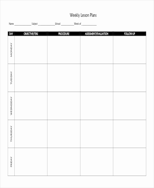 Weekly Lesson Plans Template New Free 8 Weekly Plan Examples &amp; Samples In Pdf