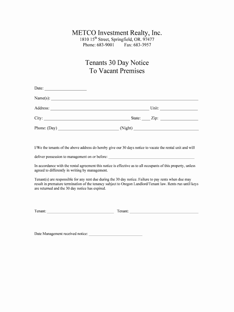30 Notice to Vacate Template Lovely 30 Day Notice to Vacate Fill Line Printable Fillable