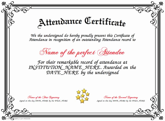 Certificate Of attendance Template Free Unique attendance Present An attendance Certificate to A Person