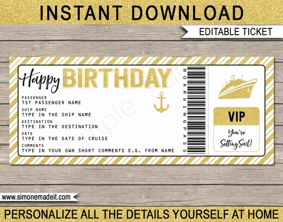 Cruise Gift Certificate Template Unique Cruise Ticket Birthday Gift Printable Boarding Pass