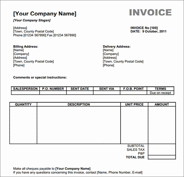 Invoice Template Word Download Free Lovely Free 47 Sample Blank Invoice Templates In Word